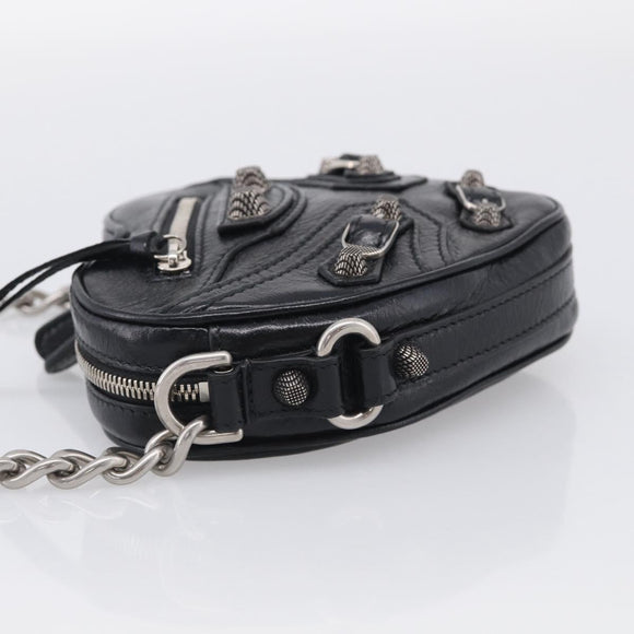 Balenciaga Luca Goal Heart Chain Bag Leather Black Silver 722781 Auth ka7045M