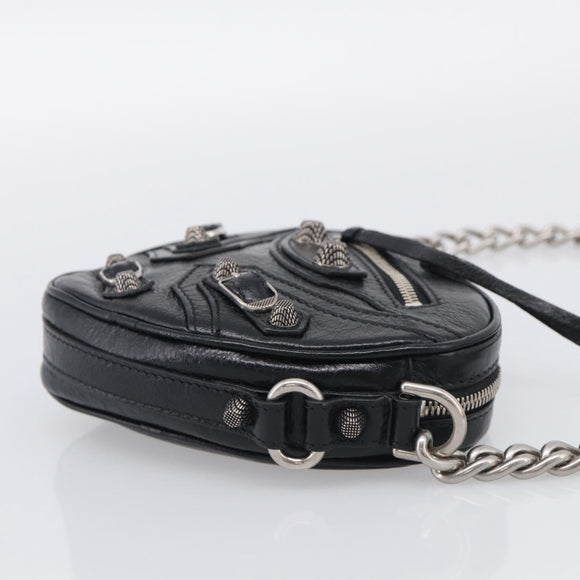 Balenciaga Luca Goal Heart Chain Bag Leather Black Silver 722781 Auth ka7045M