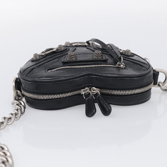 Balenciaga Luca Goal Heart Chain Bag Leather Black Silver 722781 Auth ka7045M