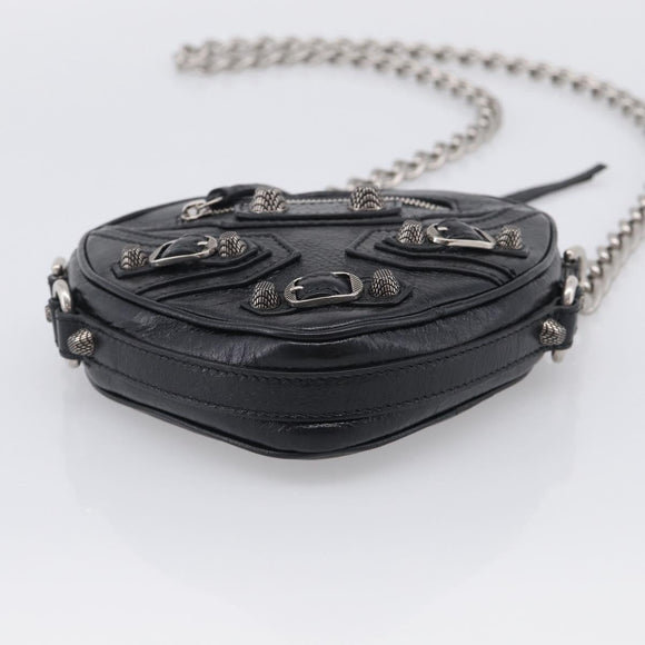 Balenciaga Luca Goal Heart Chain Bag Leather Black Silver 722781 Auth ka7045M