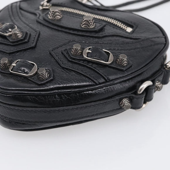 Balenciaga Luca Goal Heart Chain Bag Leather Black Silver 722781 Auth ka7045M