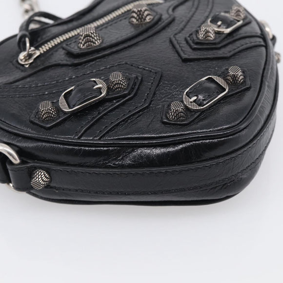 Balenciaga Luca Goal Heart Chain Bag Leather Black Silver 722781 Auth ka7045M