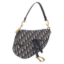 Christian Dior Trotter Canvas Saddle Hand Bag Navy Gold Auth ka7046SAV-1
