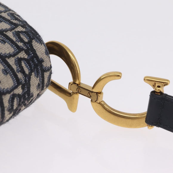 Christian Dior Trotter Canvas Saddle Hand Bag Navy Gold Auth ka7046SAV