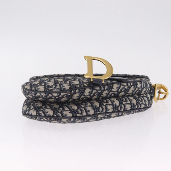 Christian Dior Trotter Canvas Saddle Hand Bag Navy Gold Auth ka7046SAV