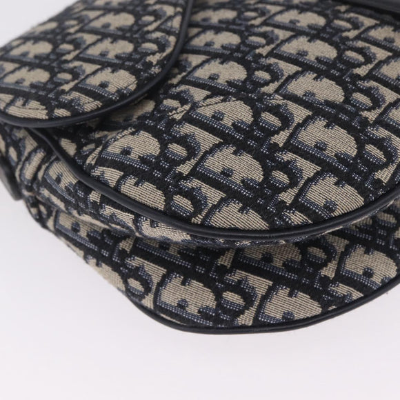 Christian Dior Trotter Canvas Saddle Hand Bag Navy Gold Auth ka7046SAV