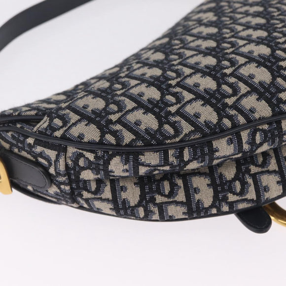 Christian Dior Trotter Canvas Saddle Hand Bag Navy Gold Auth ka7046SAV