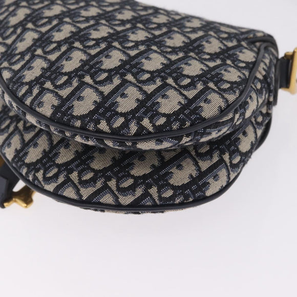 Christian Dior Trotter Canvas Saddle Hand Bag Navy Gold Auth ka7046SAV
