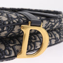 Christian Dior Trotter Canvas Saddle Hand Bag Navy Gold Auth ka7046SAV-17