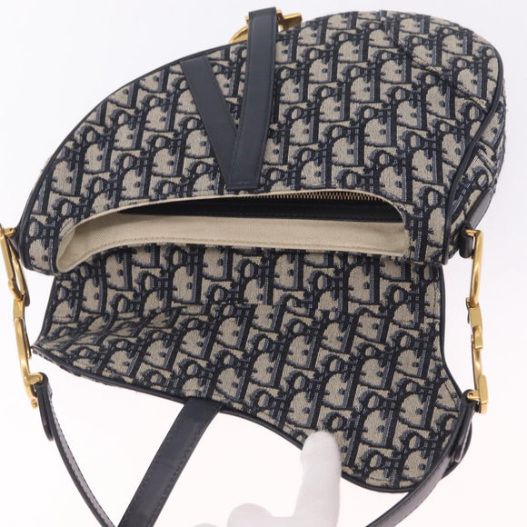 Christian Dior Trotter Canvas Saddle Hand Bag Navy Gold Auth ka7046SAV