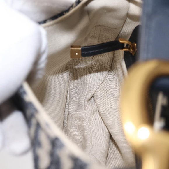 Christian Dior Trotter Canvas Saddle Hand Bag Navy Gold Auth ka7046SAV