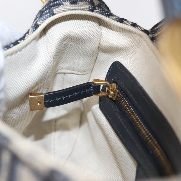 Christian Dior Trotter Canvas Saddle Hand Bag Navy Gold Auth ka7046SAV