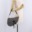 Christian Dior Trotter Canvas Saddle Hand Bag Navy Gold Auth ka7046SAV-28