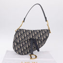 Christian Dior Trotter Canvas Saddle Hand Bag Navy Gold Auth ka7046SAV-29