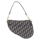 Christian Dior Trotter Canvas Saddle Hand Bag Navy Gold Auth ka7046SAV-3