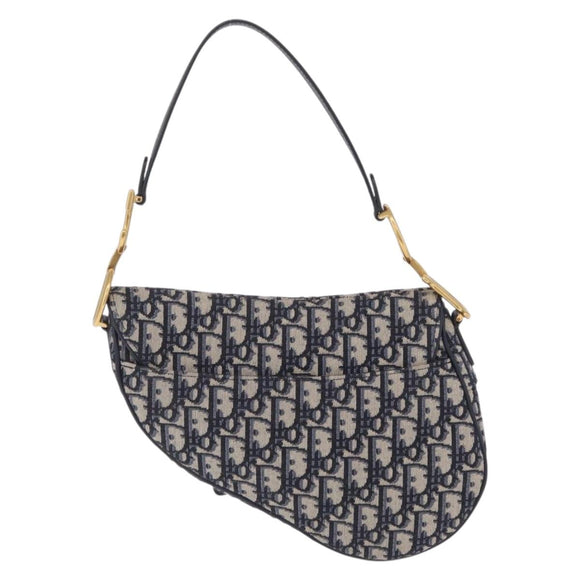 Christian Dior Trotter Canvas Saddle Hand Bag Navy Gold Auth ka7046SAV