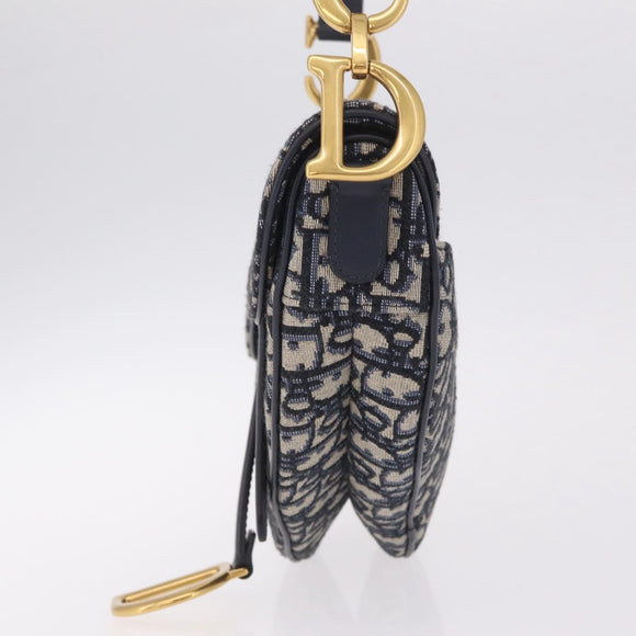 Christian Dior Trotter Canvas Saddle Hand Bag Navy Gold Auth ka7046SAV