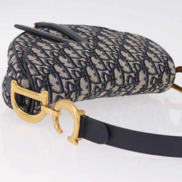 Christian Dior Trotter Canvas Saddle Hand Bag Navy Gold Auth ka7046SAV
