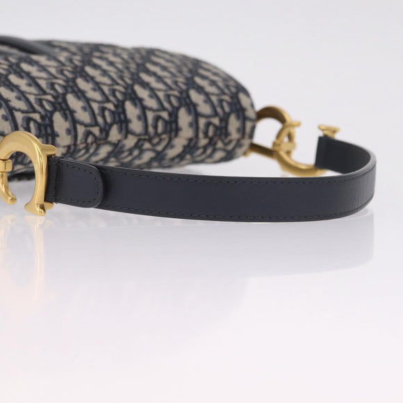 Christian Dior Trotter Canvas Saddle Hand Bag Navy Gold Auth ka7046SAV
