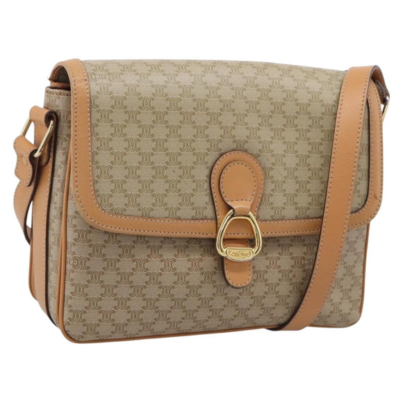 CELINE Macadam Canvas Shoulder Bag PVC Beige Gold Auth ka7047