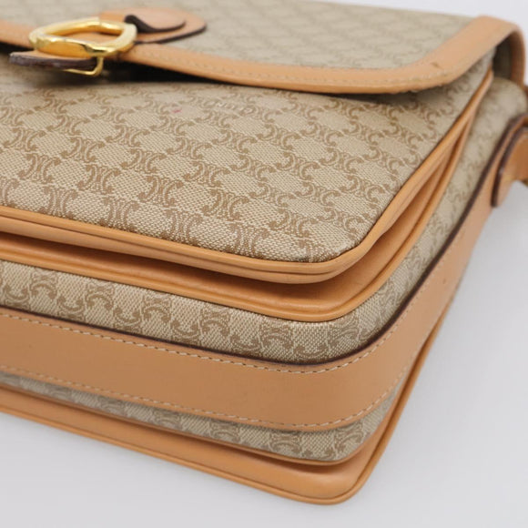 CELINE Macadam Canvas Shoulder Bag PVC Beige Gold Auth ka7047
