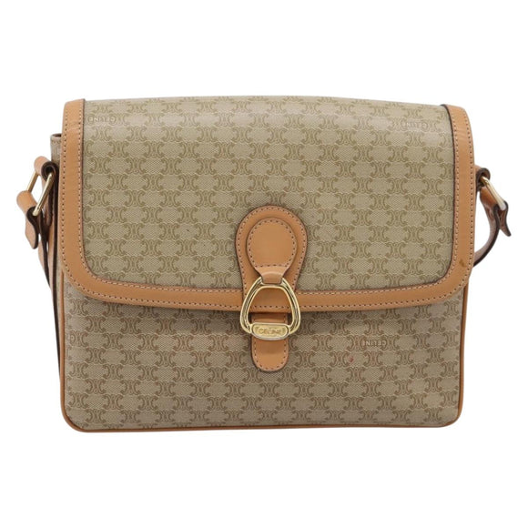 CELINE Macadam Canvas Shoulder Bag PVC Beige Gold Auth ka7047