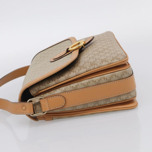 CELINE Macadam Canvas Shoulder Bag PVC Beige Gold Auth ka7047