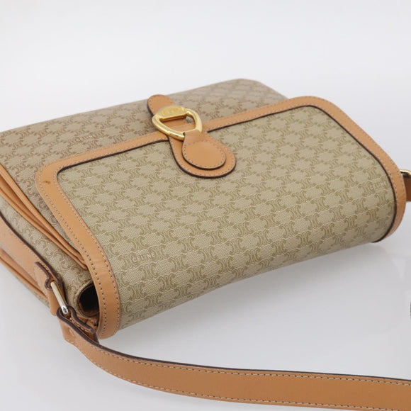 CELINE Macadam Canvas Shoulder Bag PVC Beige Gold Auth ka7047