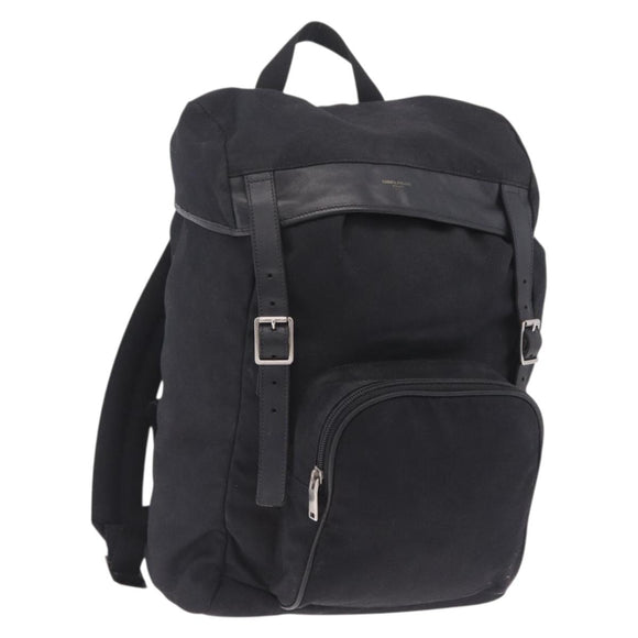Saint Laurent Backpack Canvas Black Silver Auth ka7053