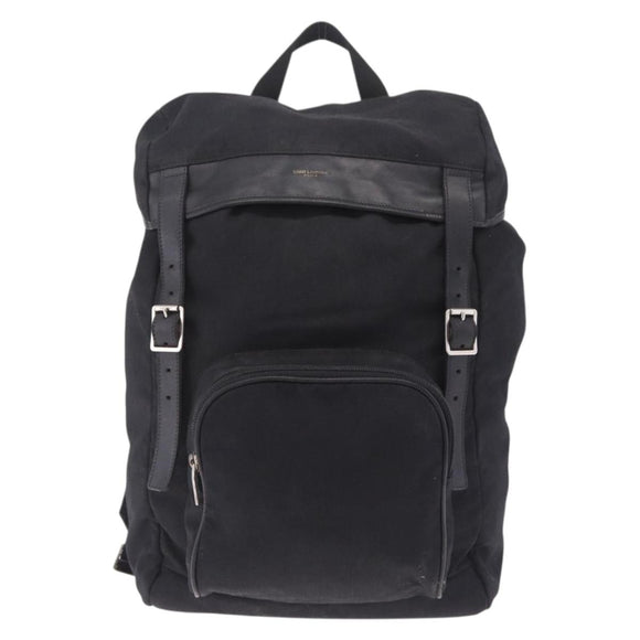 Saint Laurent Backpack Canvas Black Silver Auth ka7053