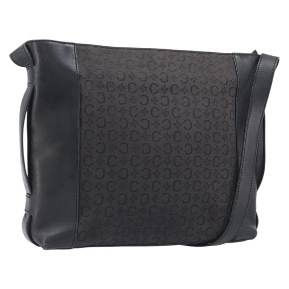 CELINE C Macadam Canvas Shoulder Bag Black Silver Auth ka7054
