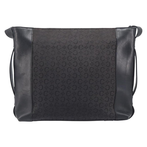 CELINE C Macadam Canvas Shoulder Bag Black Silver Auth ka7054