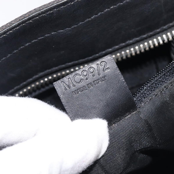 CELINE C Macadam Canvas Shoulder Bag Black Silver Auth ka7054