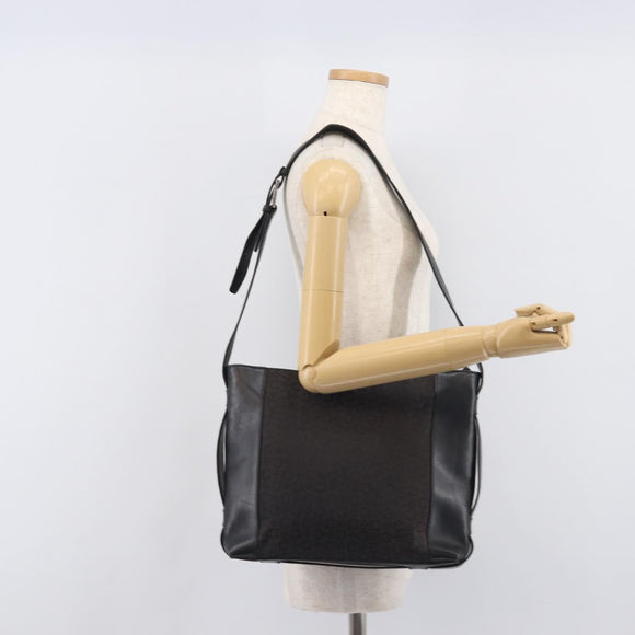 CELINE C Macadam Canvas Shoulder Bag Black Silver Auth ka7054