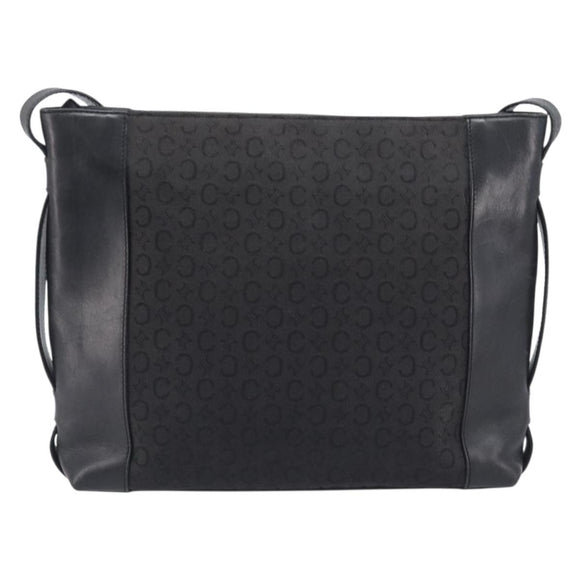 CELINE C Macadam Canvas Shoulder Bag Black Silver Auth ka7054