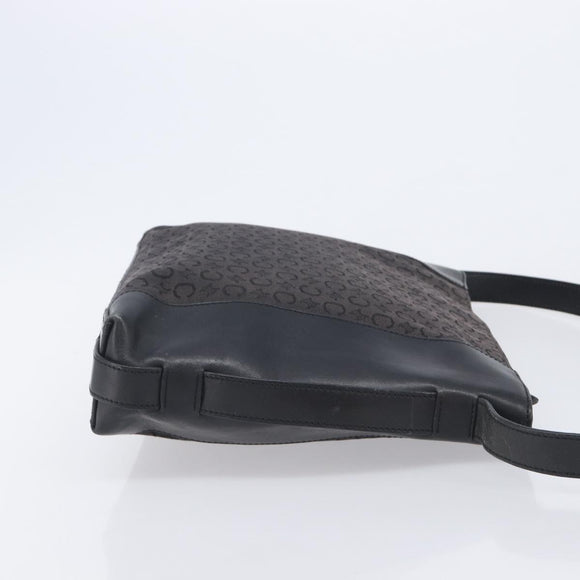 CELINE C Macadam Canvas Shoulder Bag Black Silver Auth ka7054