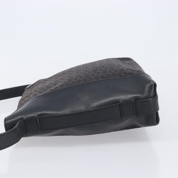 CELINE C Macadam Canvas Shoulder Bag Black Silver Auth ka7054