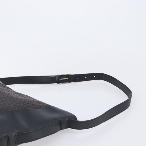 CELINE C Macadam Canvas Shoulder Bag Black Silver Auth ka7054