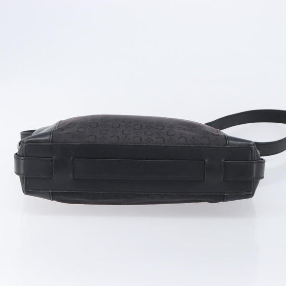 CELINE C Macadam Canvas Shoulder Bag Black Silver Auth ka7054
