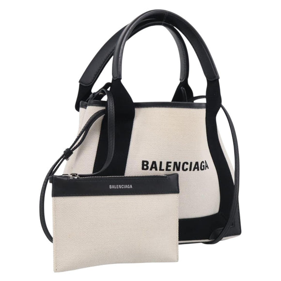 Balenciaga Navy Cabas XS Hand Bag Canvas 2way Black White 390346 Auth ka7055