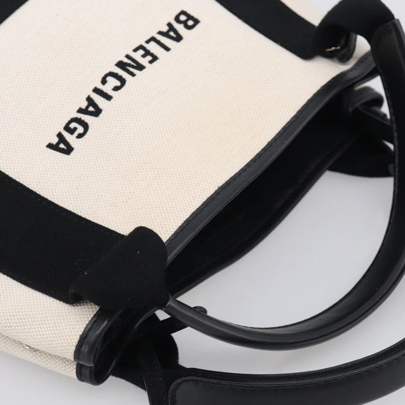 Balenciaga Navy Cabas XS Hand Bag Canvas 2way Black White 390346 Auth ka7055