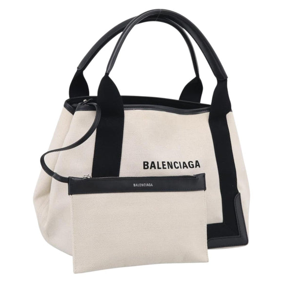 Balenciaga Navy Cabas S Hand Bag Canvas Black White 339933 Auth ka7056A