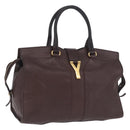 Saint Laurent Cavas Chic Hand Bag Leather Dark Brown Gold Auth ka7057-1