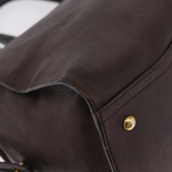 Saint Laurent Cavas Chic Hand Bag Leather Dark Brown Gold Auth ka7057