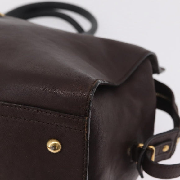Saint Laurent Cavas Chic Hand Bag Leather Dark Brown Gold Auth ka7057