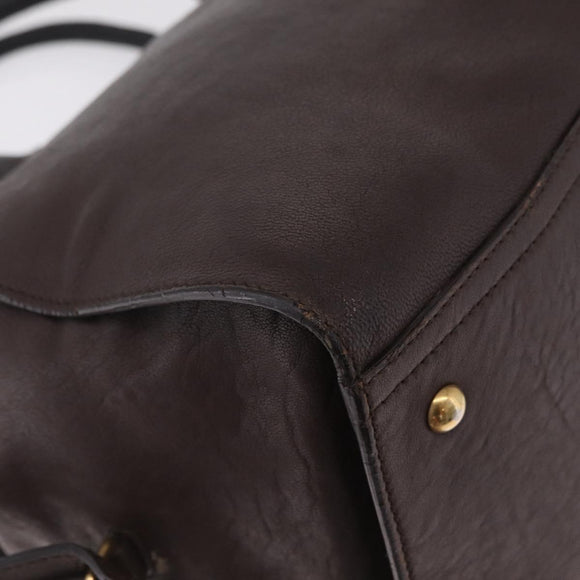 Saint Laurent Cavas Chic Hand Bag Leather Dark Brown Gold Auth ka7057