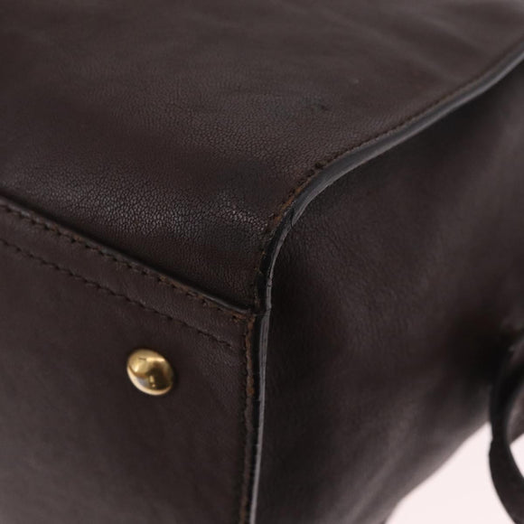 Saint Laurent Cavas Chic Hand Bag Leather Dark Brown Gold Auth ka7057