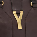 Saint Laurent Cavas Chic Hand Bag Leather Dark Brown Gold Auth ka7057-15