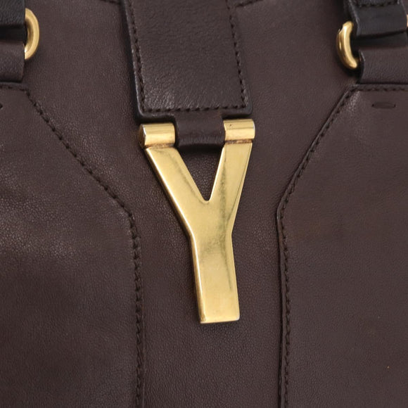 Saint Laurent Cavas Chic Hand Bag Leather Dark Brown Gold Auth ka7057
