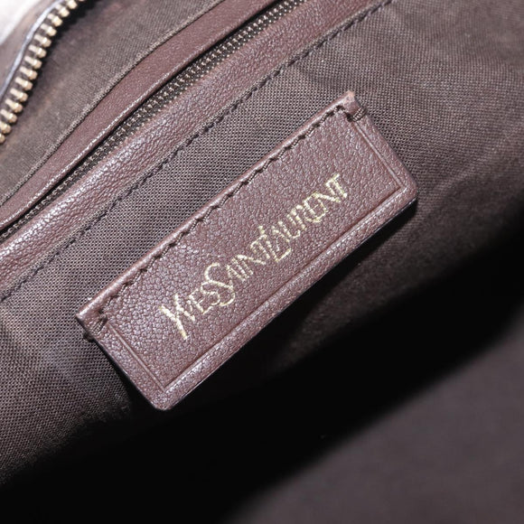 Saint Laurent Cavas Chic Hand Bag Leather Dark Brown Gold Auth ka7057